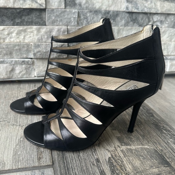 Michael Kors Mavis Open Toe Cage Black Leather Party Cocktail Heels  Size 7 - Picture 2 of 11